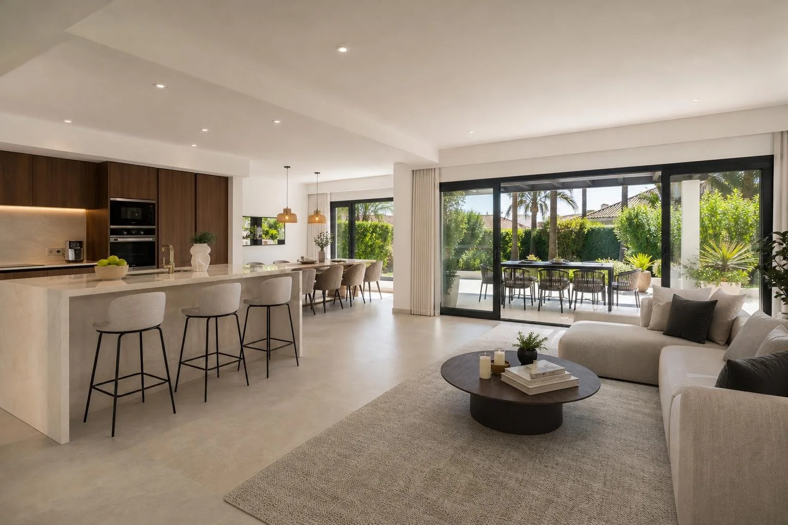 Vivienda reformada con cocina, comedor y salón en un solo espacio