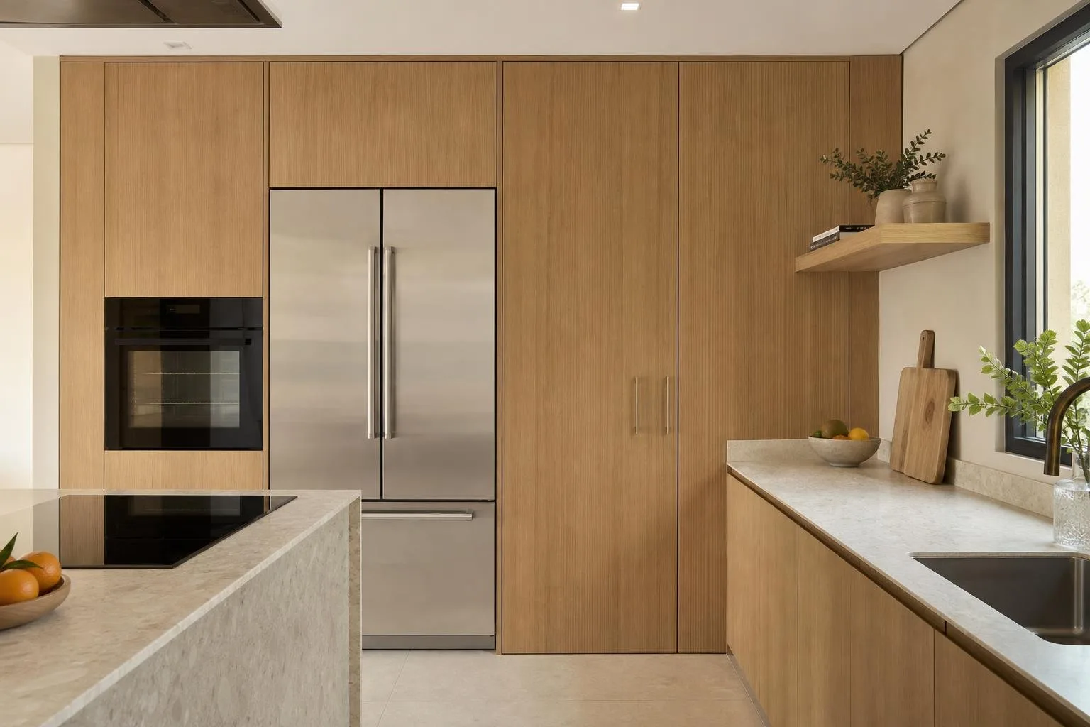 Columnas de cocina con frigorífico y horno integrados tras la reforma